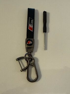 Audi S Line Key Fob Keychain in Black Leather with Logo NWT